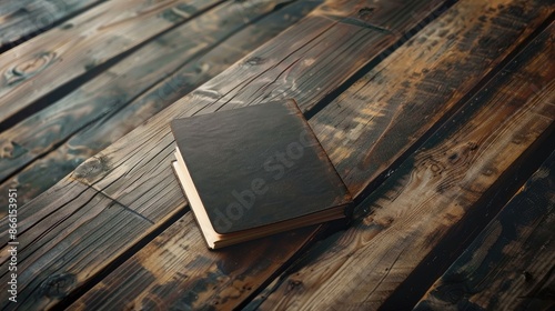 Notebook mock up on wooden surface © TheWaterMeloonProjec