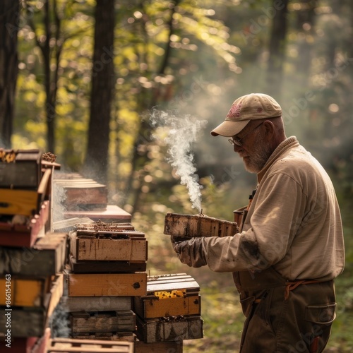 Beekeeper Tending Hive: An Insightful Check on Bee Health and Stewardship