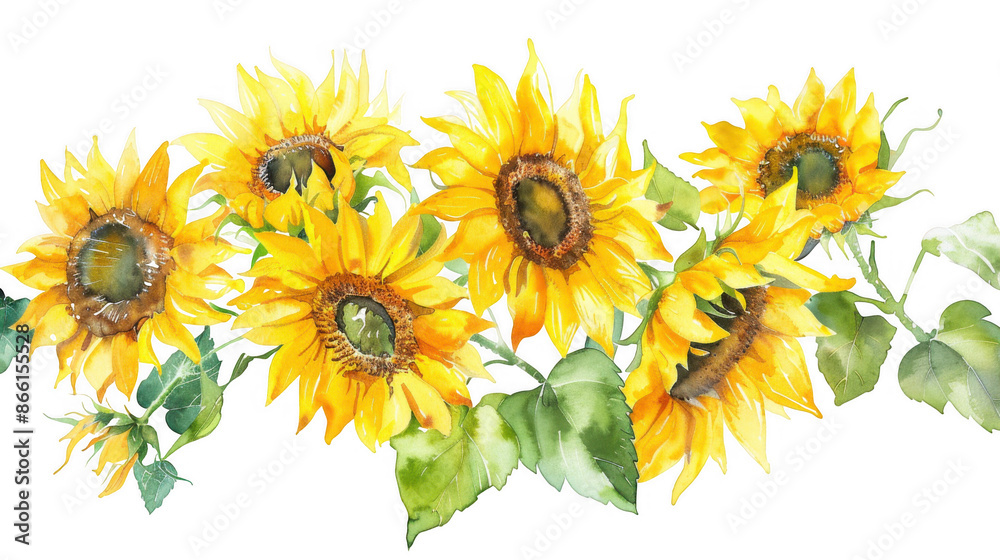 Naklejka premium Dense Watercolor Sunflower Cluster