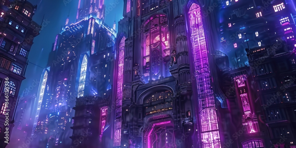 Obraz premium Neon Glow of a Futuristic Cityscape