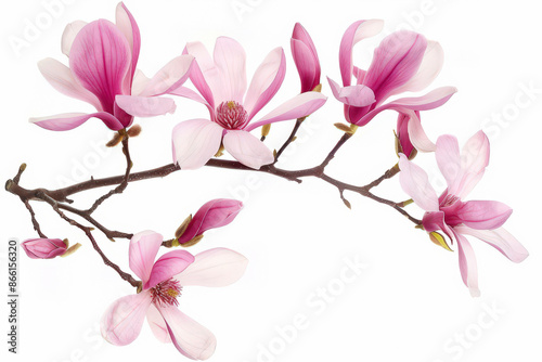 magnolia flower spring branch isolated on white background