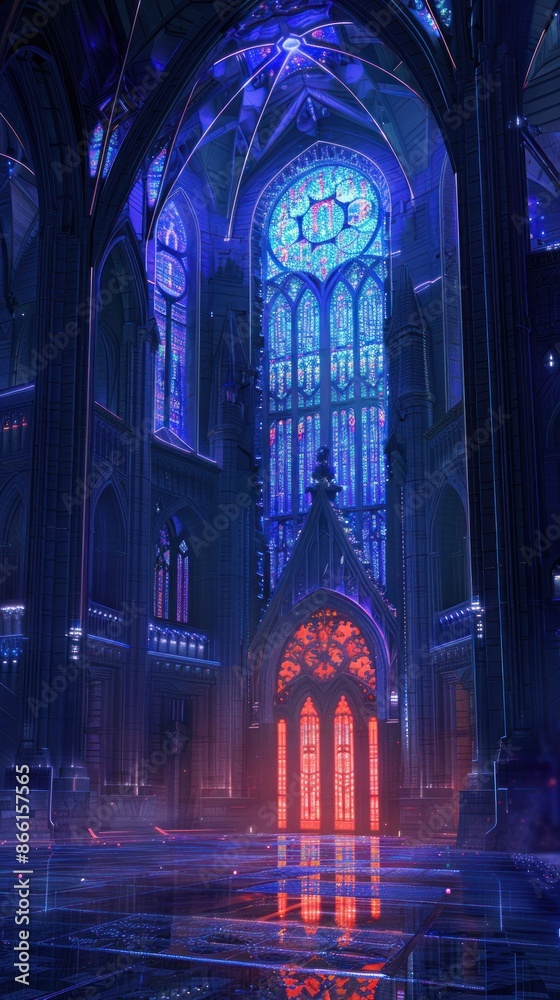 Gothic Cathedral Interior with Stained Glass Windows Gothic Cathedral Interior with Stained Glass Windows