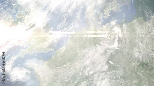 Zoom in from space and focus on Doetinchem, Netherlands. 3D Animation. Background for travel intro. Elements of this image furnished by NASA