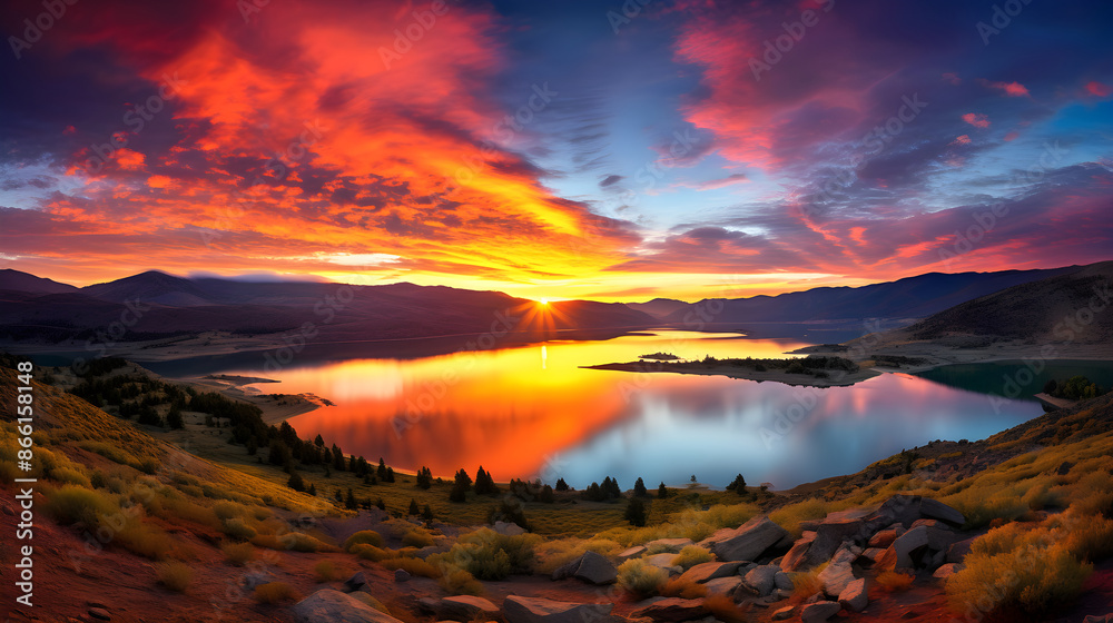 The Divine Artistry: A Serene Lake Resting in the Lap of Misty Mountains Under a Twilight Sky The Divine Artistry: A Serene Lake Resting in the Lap of Misty Mountains Under a Twilight Sky