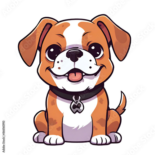 A cartoon dog with a collar and a tongue sticking out