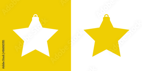 Tiempo de Navidad. Logo con silueta de estrella para colgar como bola de navidad para tarjetas y felicitaciones