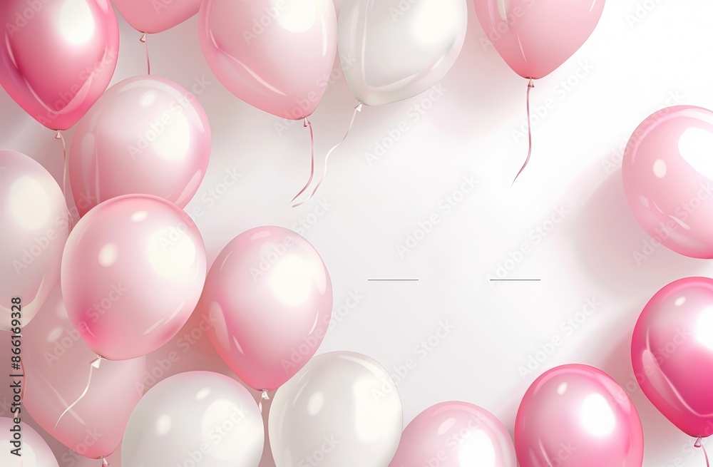 Happy birthday background with pink and white balloons, text "HAPPY ...