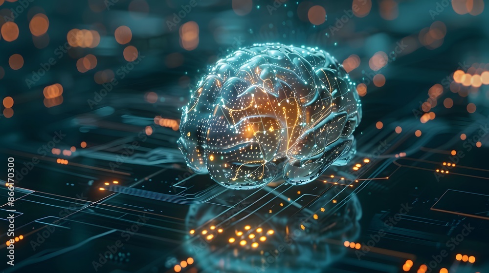 Detailed view of a cyber brain with neural circuits, embedded in a quantum computing environment, symbolizing AI and technological progress. Detailed view of a cyber brain with neural circuits, embedded in a quantum computing environment, symbolizing AI and technological progress.