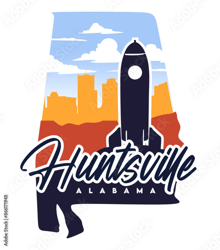 Huntsville alabama with rocket silhouette and beautiful views