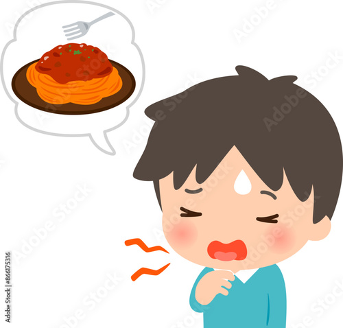 味が濃い食事の後で喉が渇いている男性