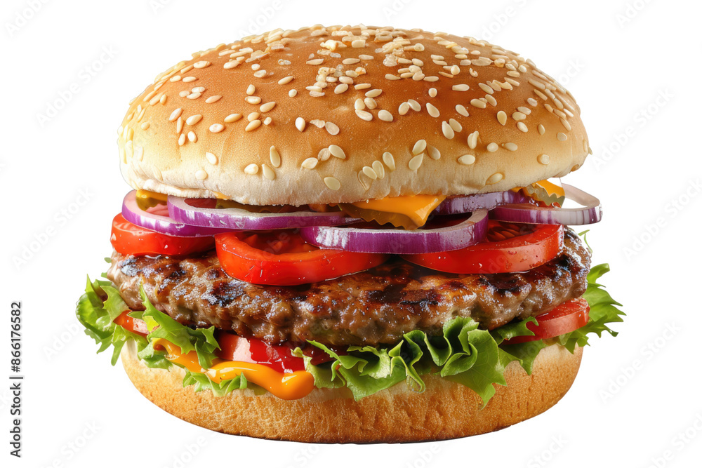 Grilled burger isolated on transparent background Grilled burger isolated on transparent background
