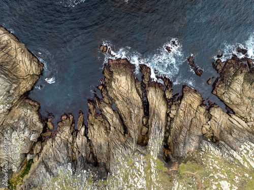 Faro de Laxe en Coruña a vista de drone photo