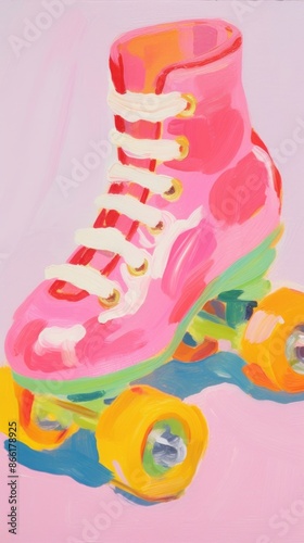 Pink roller skate painting art roller skates.