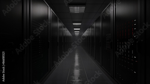 Computer database server room in black toned style © AiDesign