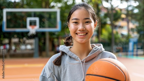 Teenager Girl Holding A Basketball, High Quality Background