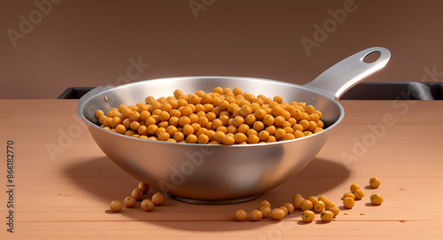 Some Brown Chickpea or channa soaked in water in a steel vessel or bartan, steel utensil

 photo