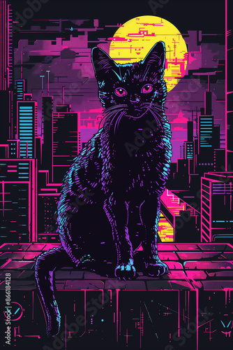 Cat, print, Streetwear, trendy print for t-shirt, edgy tshirt vector, urban sticker print, bold and vibrant colors, graffiti-inspired style, urban elements with a modern twist, just print, statement