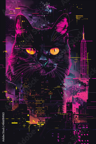 Cat, print, Streetwear, trendy print for t-shirt, edgy tshirt vector, urban sticker print, bold and vibrant colors, graffiti-inspired style, urban elements with a modern twist, just print, statement
