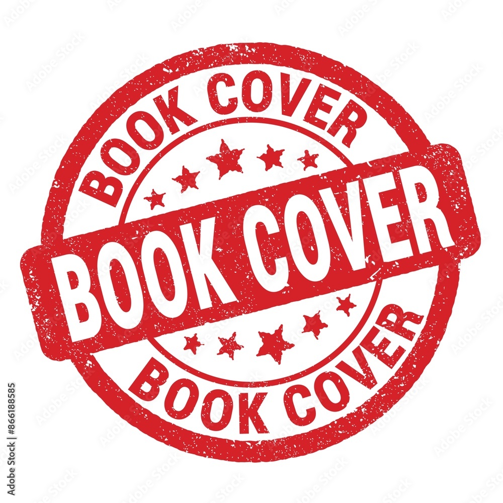 BOOK COVER text written on red round stamp sign. BOOK COVER text written on red round stamp sign.