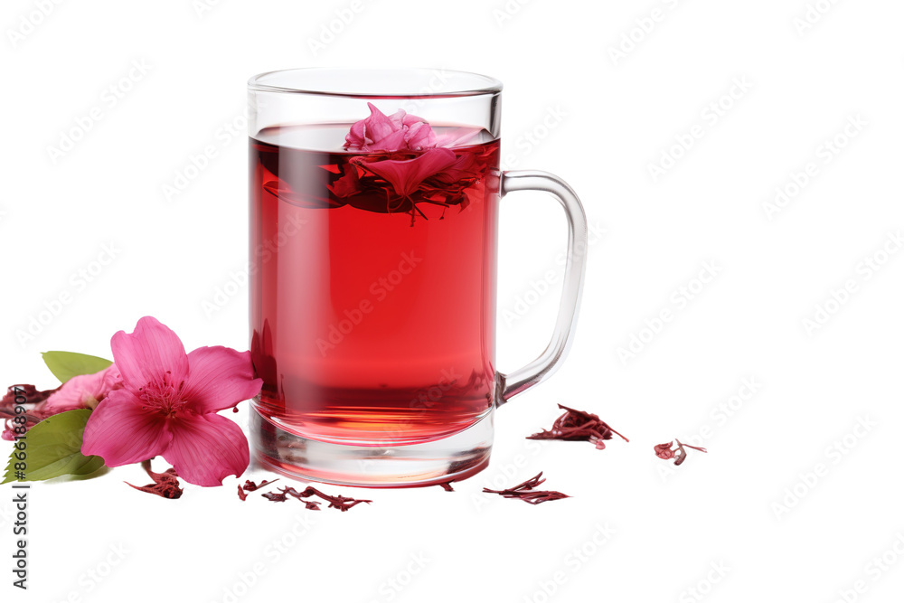 A Tranquil Symphony: A Cup of Tea Brimming With Delicate Pink Flowers on White or PNG Transparent Background. A Tranquil Symphony: A Cup of Tea Brimming With Delicate Pink Flowers on White or PNG Transparent Background.