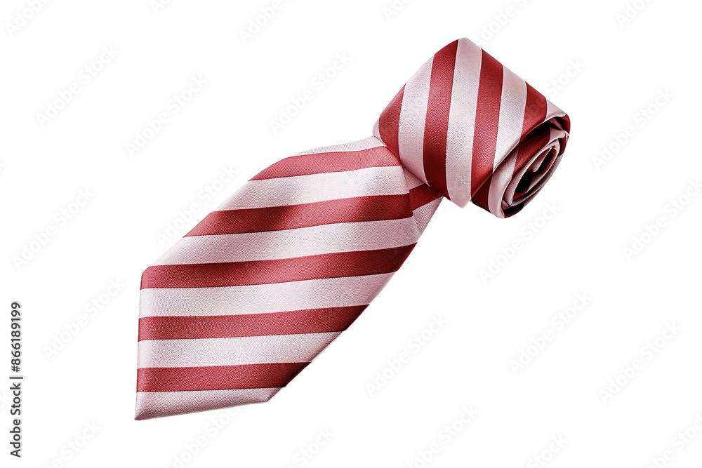 Obraz premium Striped necktie in red and white satin, classic mens tie accessory, formal businesswear fashion detail for events isolated on Transparent Background