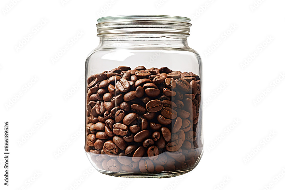 A Symphony of Aromas: A Glass Jar Overflowing With Gourmet Coffee Beans on White or PNG Transparent Background. A Symphony of Aromas: A Glass Jar Overflowing With Gourmet Coffee Beans on White or PNG Transparent Background.