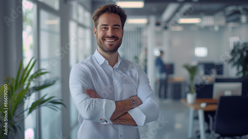 Confident Businessman in Office Bright and Professional