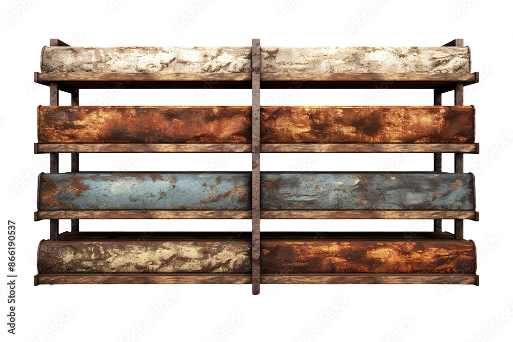 The Symphony of Metal and Wood Shelves on White or PNG Transparent Background. The Symphony of Metal and Wood Shelves on White or PNG Transparent Background.