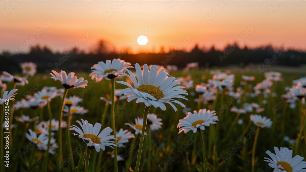 Fototapeta premium daisies during sunset
