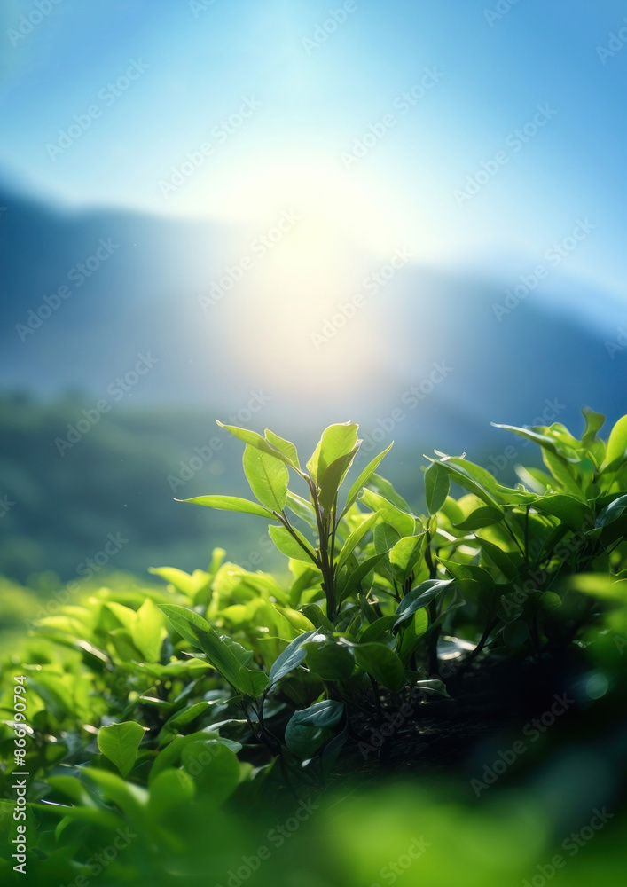 a photo of photography of tea plant tree, nature light.