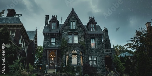 Gothic Mansion in a Stormy Setting