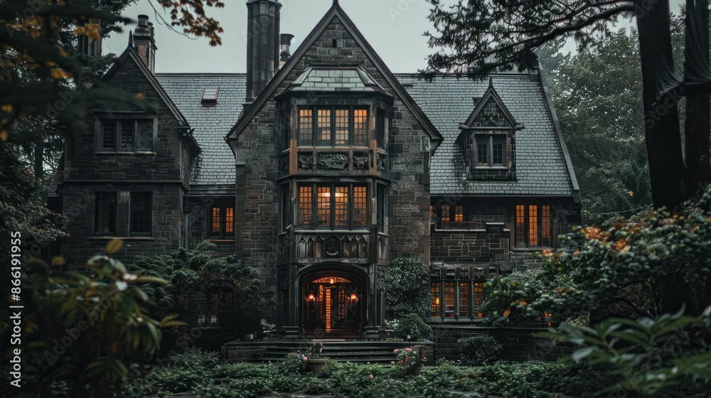 A Grand Stone Mansion in a Verdant Setting A Grand Stone Mansion in a Verdant Setting