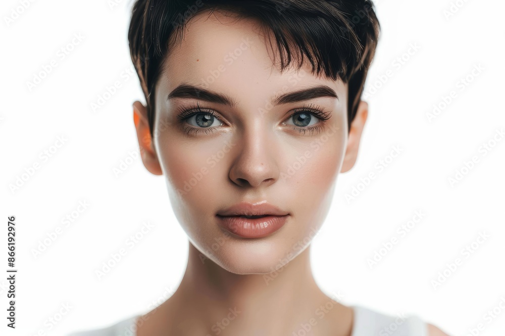 Beautiful Woman with Short Hair and Blue Eyes Beautiful Woman with Short Hair and Blue Eyes