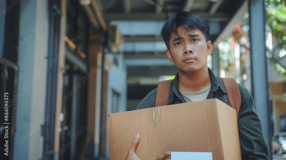 A delivery person carries a large cardboard box A delivery person carries a large cardboard box