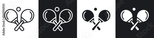 Ping pong icon set. table tennis racket vector symbol. pingpong game paddle sign. tabletennis tournament icon in filled and outlined style.
