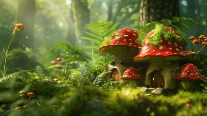 Gardinen Kinderzimmer Enchanted Mushroom House in a Fairy Tale Forest  © Witch