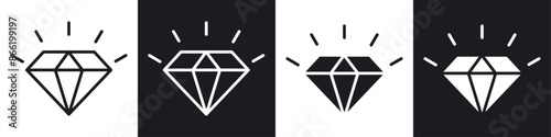 Gem icon set. luxury diamond pictogram. value vector symbol. precious premium crystal icon in black filled and outlined style.