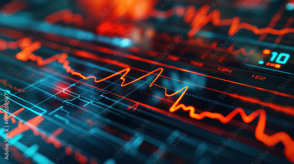 Abstract digital background with glowing lines and data visualizations ...