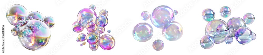 Set of 3D colorful iridescent soap bubbles elements graphic, design, isolated on white background, png Set of 3D colorful iridescent soap bubbles elements graphic, design, isolated on white background, png