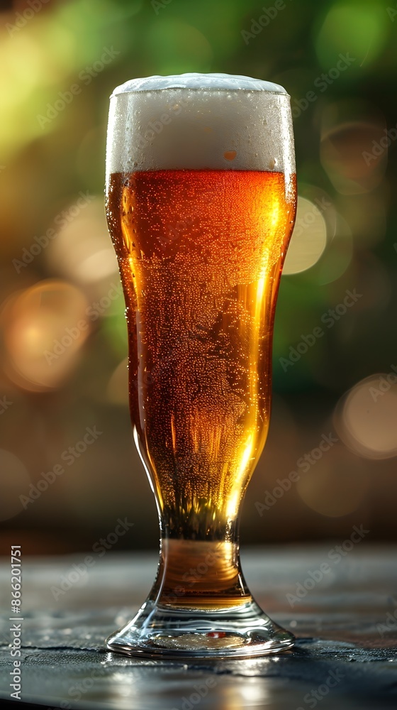 Frosty Golden Beer Pint with Frothy Head and Condensation Highlighting Refreshing Craft Beverage Frosty Golden Beer Pint with Frothy Head and Condensation Highlighting Refreshing Craft Beverage