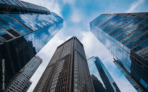 Reflective skyscrapers, business office buildings. photo
