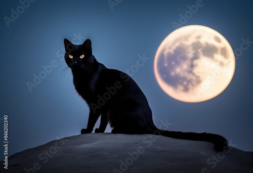 silhouette black cat casting shadow full moon, feline, dark, pet, shape, night, animal, profile, midnight, celestial, kitty, figure, eclipse, sky, moonlit