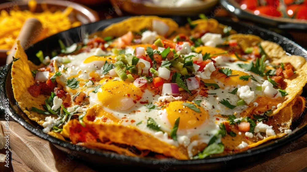 A delicious ready-to-eat dish, Chilaquiles A delicious ready-to-eat dish, Chilaquiles