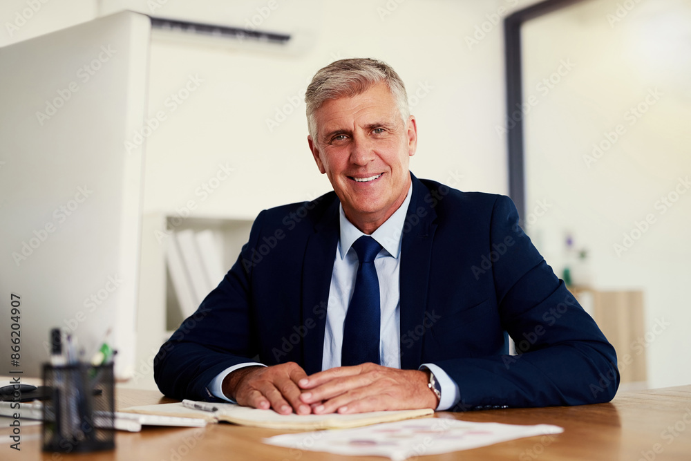 Portrait, documents and mature man at desk, business and finances with broker, relax and confidence. Face, person and employee at table, corporate professional and consultant for income and paperwork Portrait, documents and mature man at desk, business and finances with broker, relax and confidence. Face, person and employee at table, corporate professional and consultant for income and paperwork