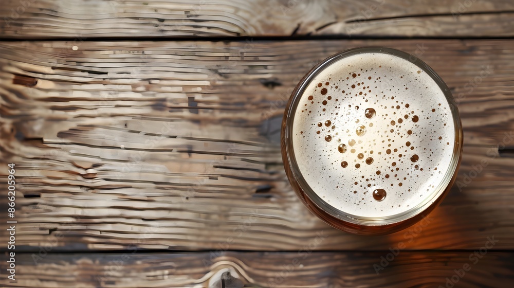 Freshly Poured Glass of Amber Beer on a Rustic Wooden Table with Clear Space Freshly Poured Glass of Amber Beer on a Rustic Wooden Table with Clear Space