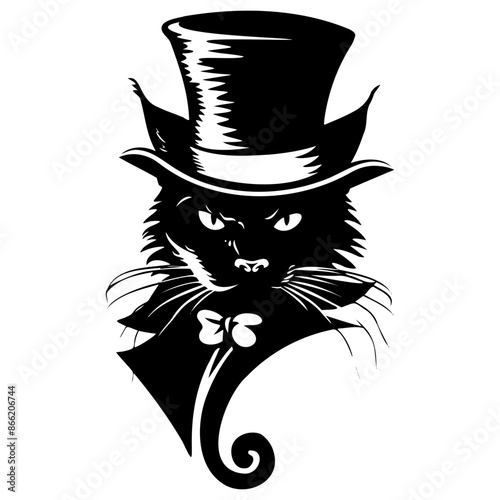 Cat in Top Hat and Bow Tie Illustration