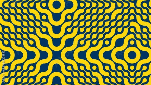 Seamless loop video of geometric shapes animation with blue lines and yellow circles. Abstract motion background video