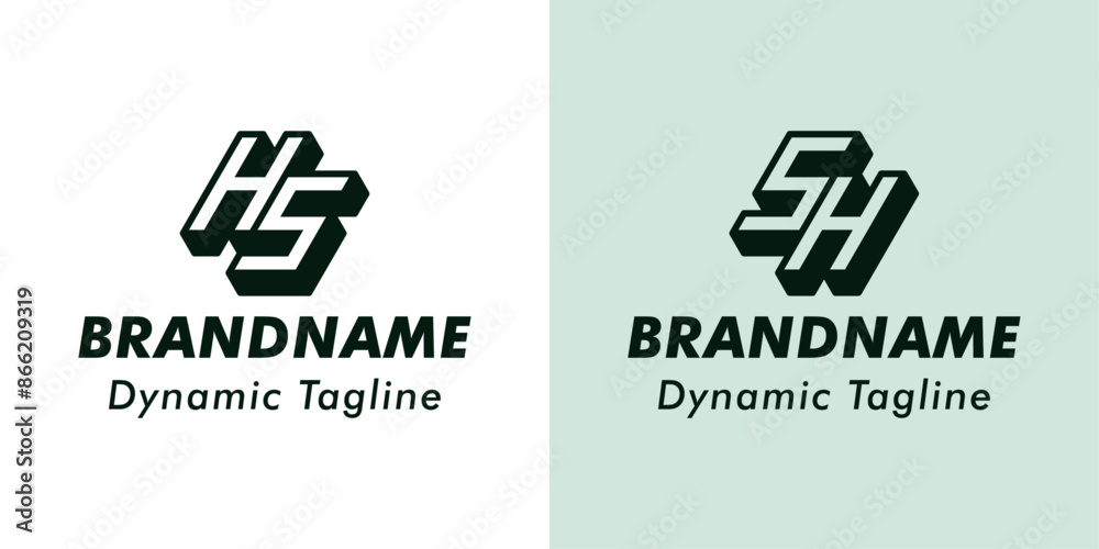 Letters HS and SH 3D Monogram Logo, Suitable for business with SH or HS initials Letters HS and SH 3D Monogram Logo, Suitable for business with SH or HS initials