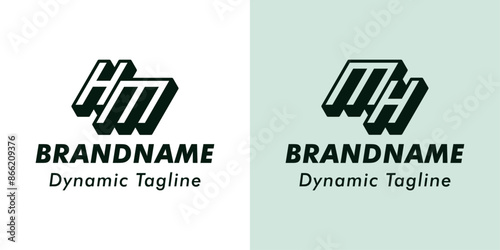 Letters HM and MH 3D Monogram Logo, Suitable for business with MH or HM initials