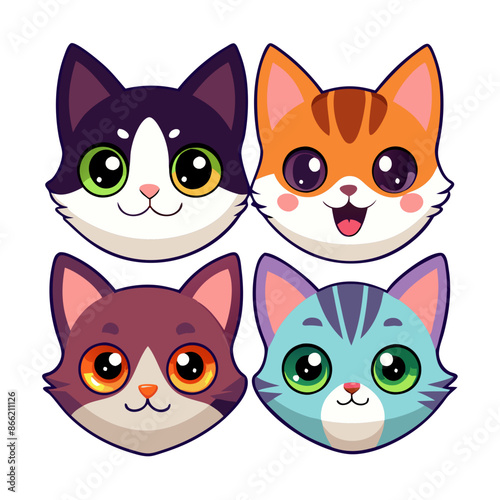 set of funny cartoon cats